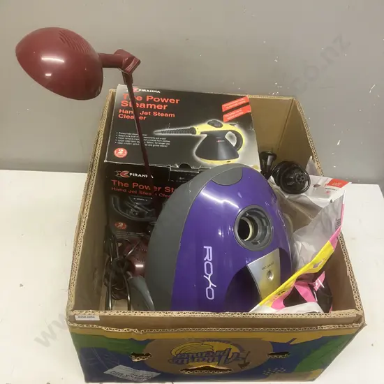 Box Lot - Power Steamer, Dustflo Roxo Vacuum Cleaner, Vacuum Cleaner Bags Etc