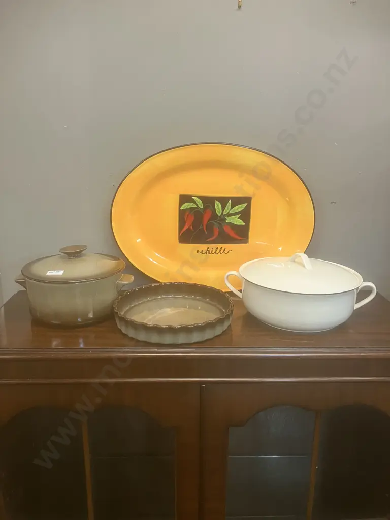 Temuka Lidded Casserole & Flan Dish. Large Chillies Platter & White Lidded Casserole Image 1++