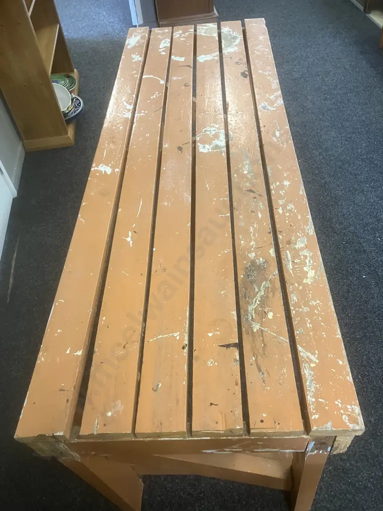 Timber Workbench Painted Orange. H70 L185 D63cm Image 1++