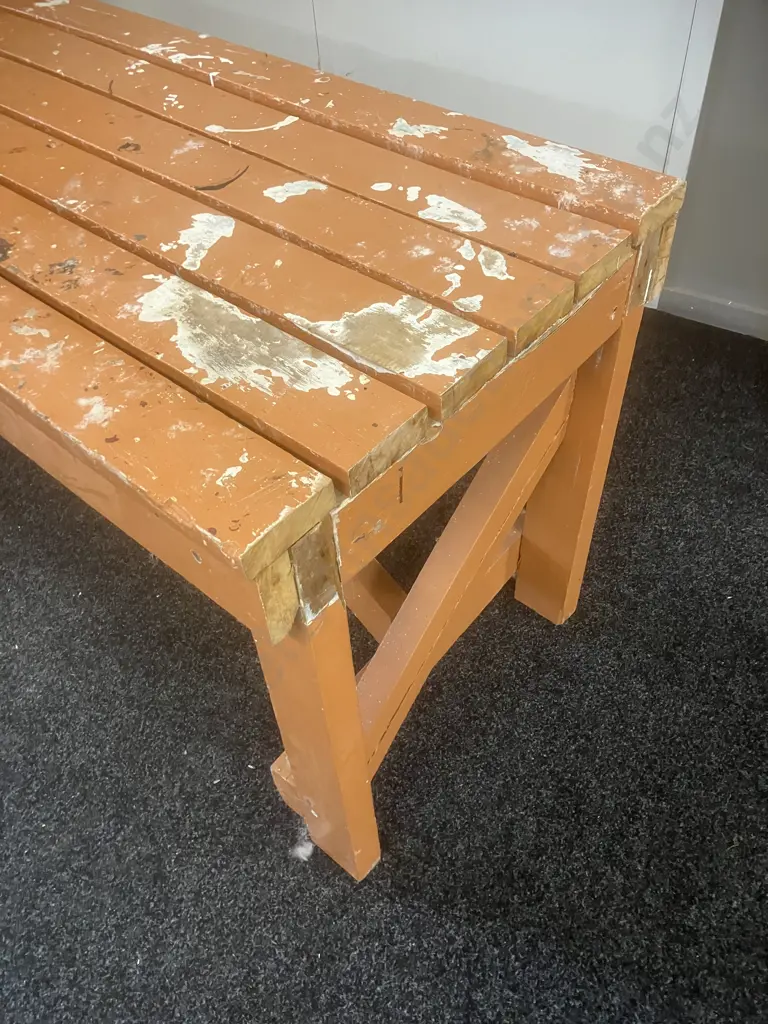 Timber Workbench Painted Orange. H70 L185 D63cm Image 1++