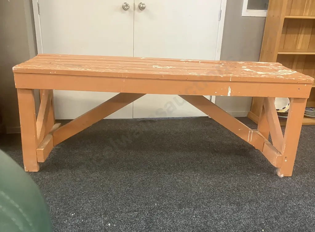 Timber Workbench Painted Orange. H70 L185 D63cm Image 1++