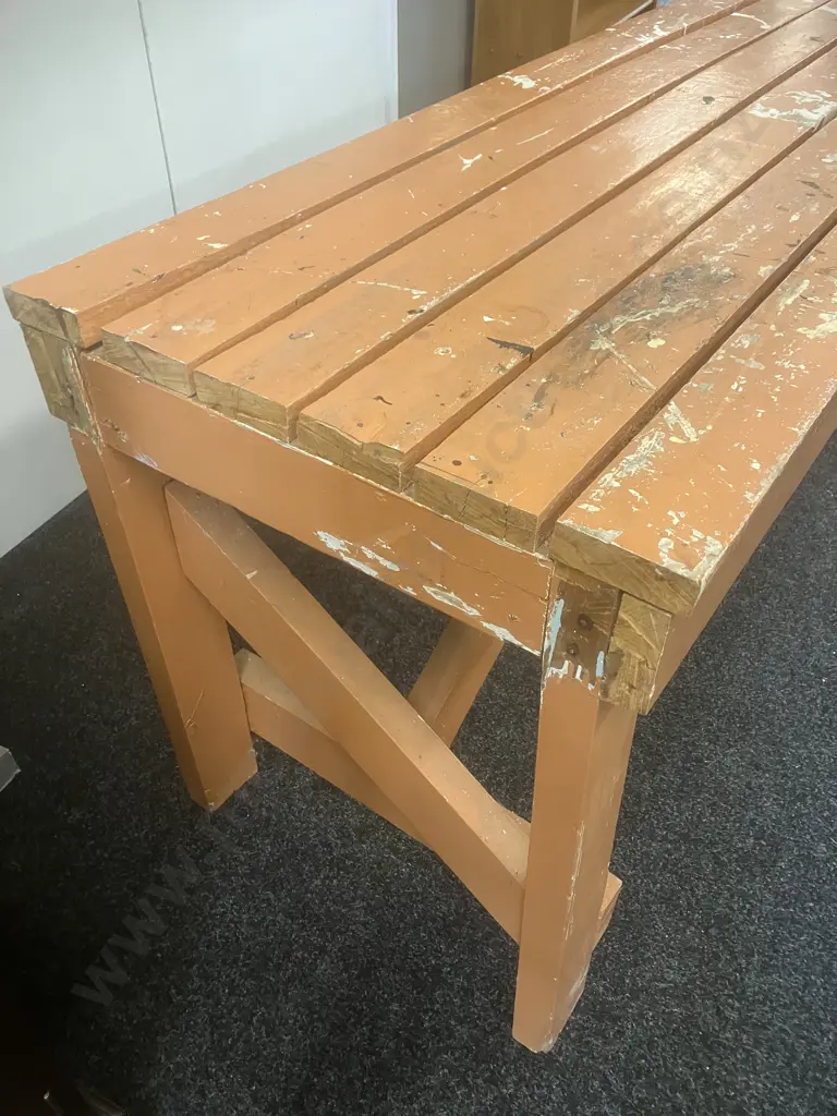 Timber Workbench Painted Orange. H70 L185 D63cm Image 1++