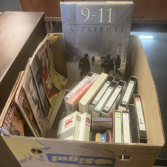 Box lot - "9-11 A Tribute", Video Tapes, Womens Magazines on Diana