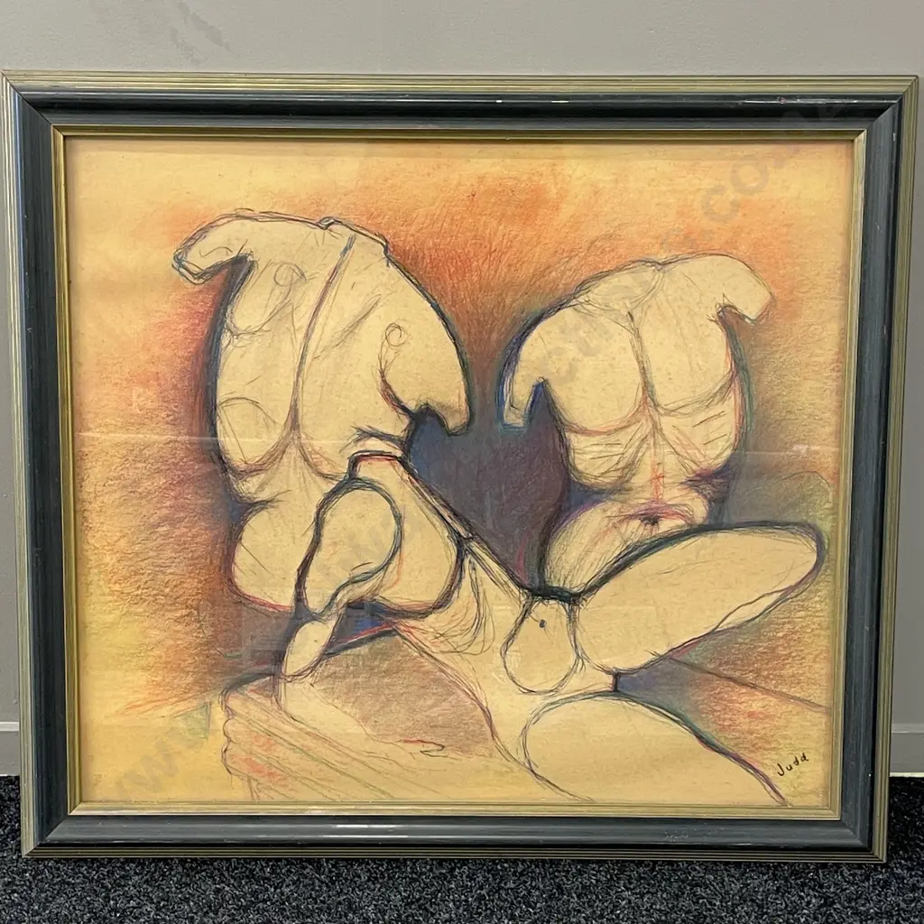Framed Original Artwork. Signed Judd. Human body form. 90 x 80cm incl frame Image 1++