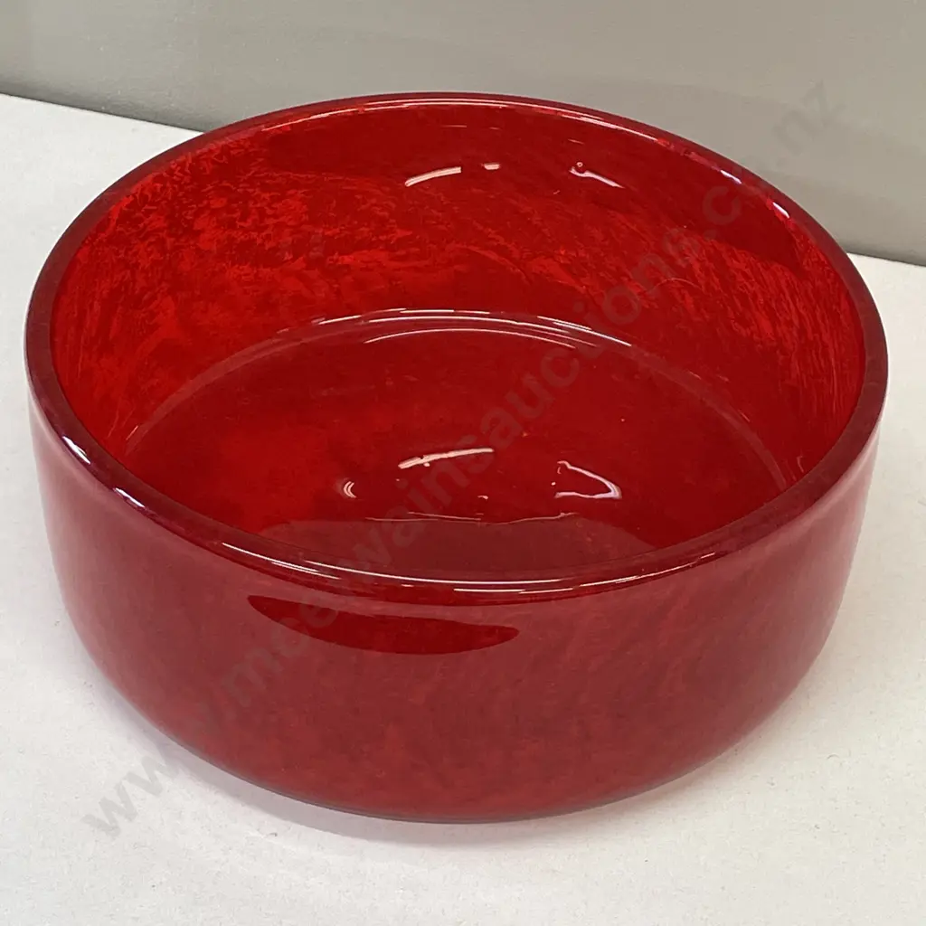 Mid Century Large Bright Red Art Glass Bowl. Dia28cm H11.5cm Image 1++