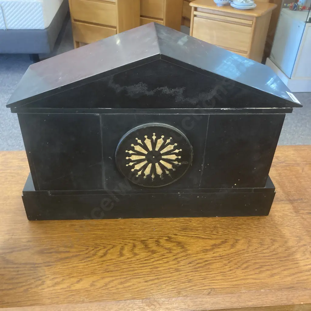 Antique Black Slate Ansonia Mantel Clock, c1900, 8 Day, French Movement Striking Clock With Key Image 1++