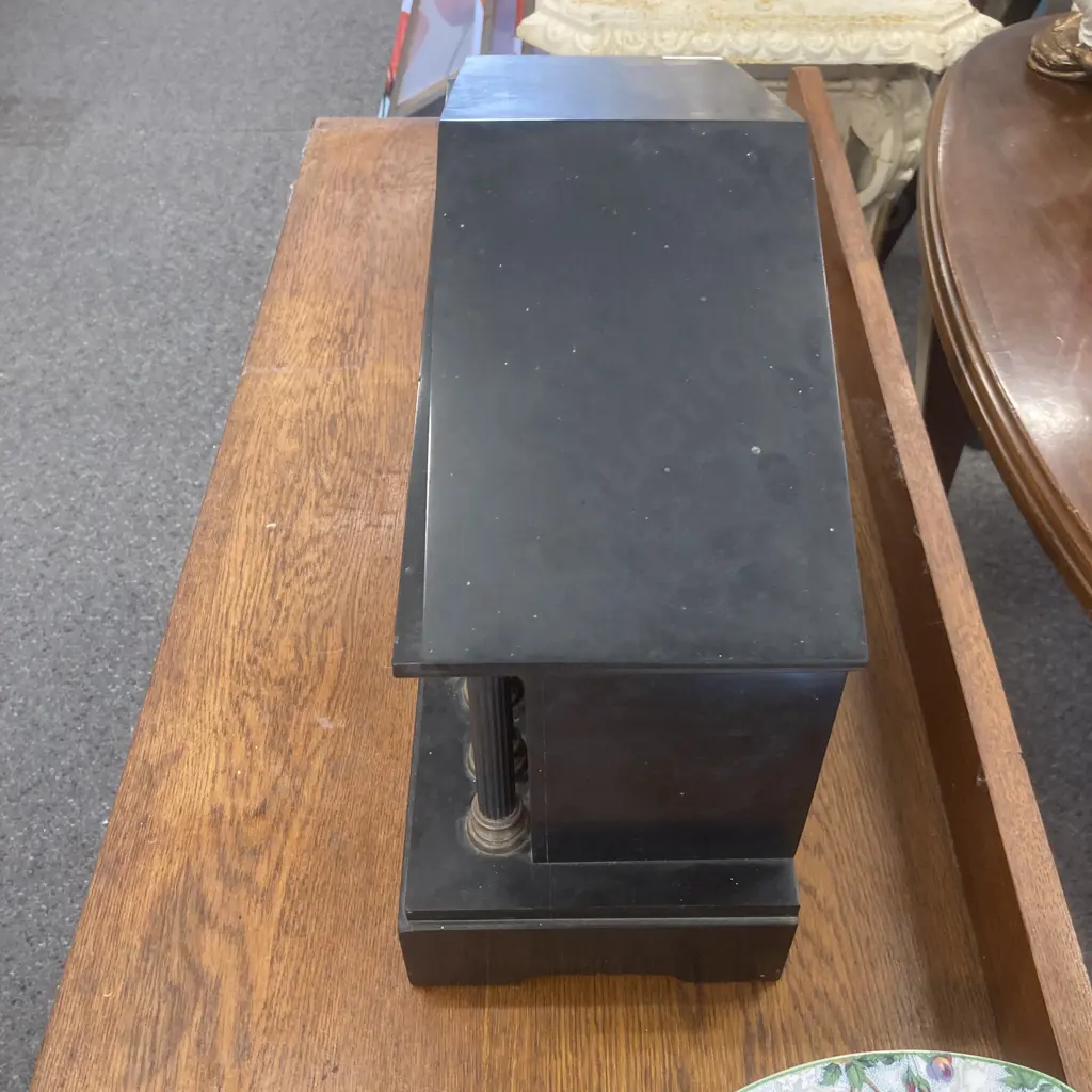 Antique Black Slate Ansonia Mantel Clock, c1900, 8 Day, French Movement Striking Clock With Key Image 1++