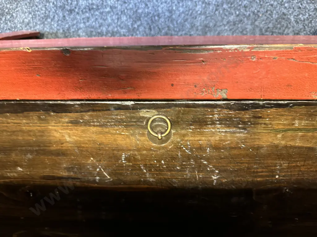 19th Century Chinese Red Lacquer Wedding Cabinet, Cedar Wood, Zhejiang, Hidden Drawer & Shelves, H182 W110, D55cm Image 1++