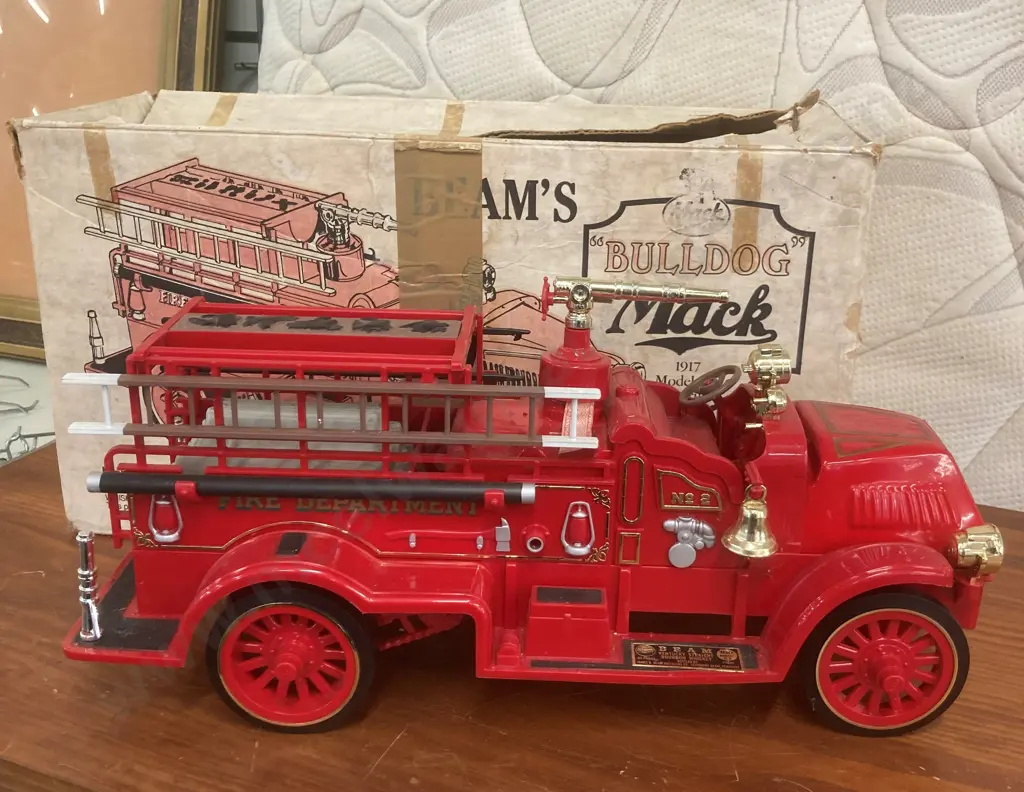 Vintage Jim Beam Fire Truck Decanter Fire Department #2 1917 Bulldog Mack Model AC, Sealed, Original Box Image 1++