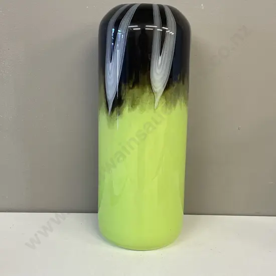 Large Stunning Art Glass Vase. Lime, black, grey and white colours. H41cm
