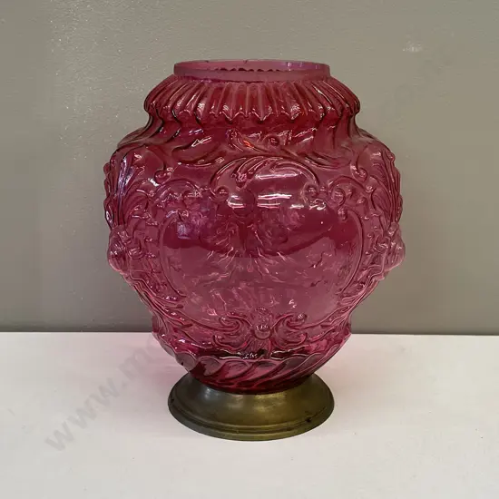 Stunning Antique Pink Moulded Glass Lamp shade on brass rose. H24cm