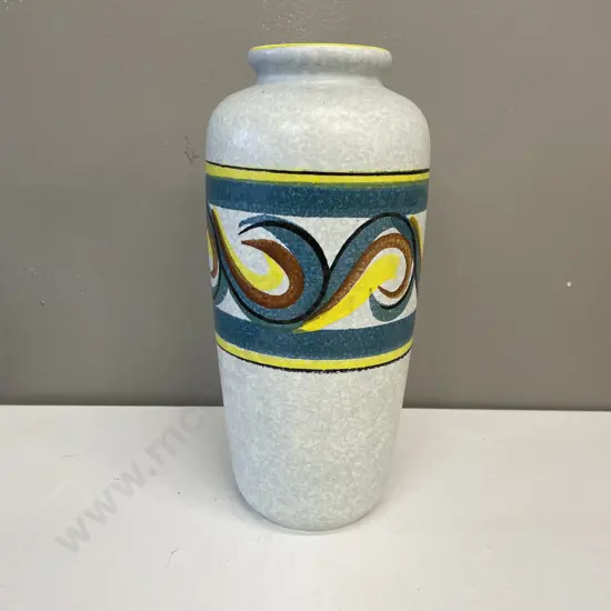 Mid Century German Vase with handpainted stylised panel in centre. H27cm