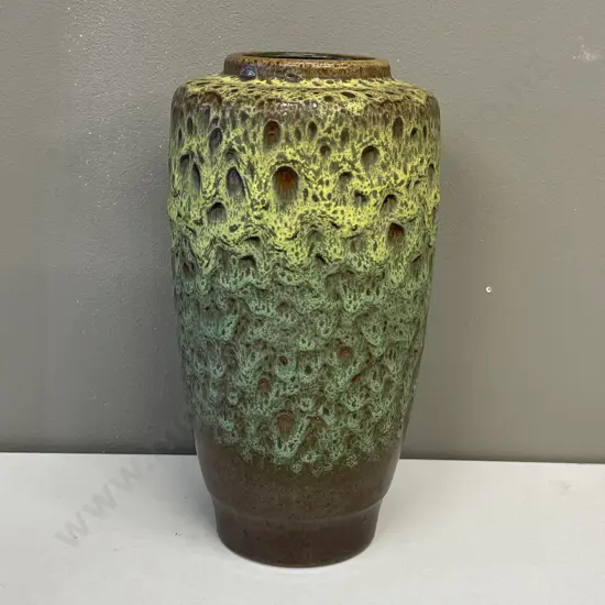 Mid Century German Vase. Relief drizzle glazed design. H25cm