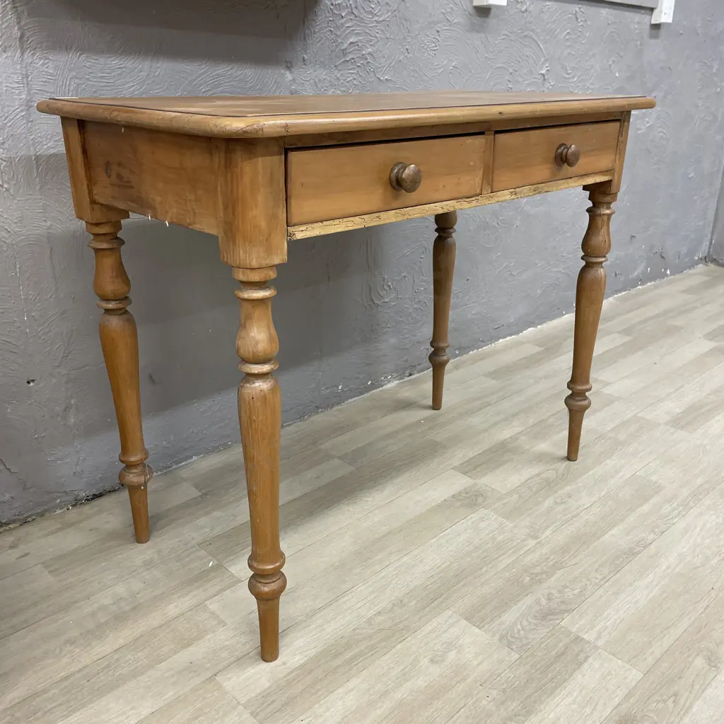 Vintage Kauri? two drawer Hall table. Treated borer evident. H77 W96.5 D48.5cm Image 1++