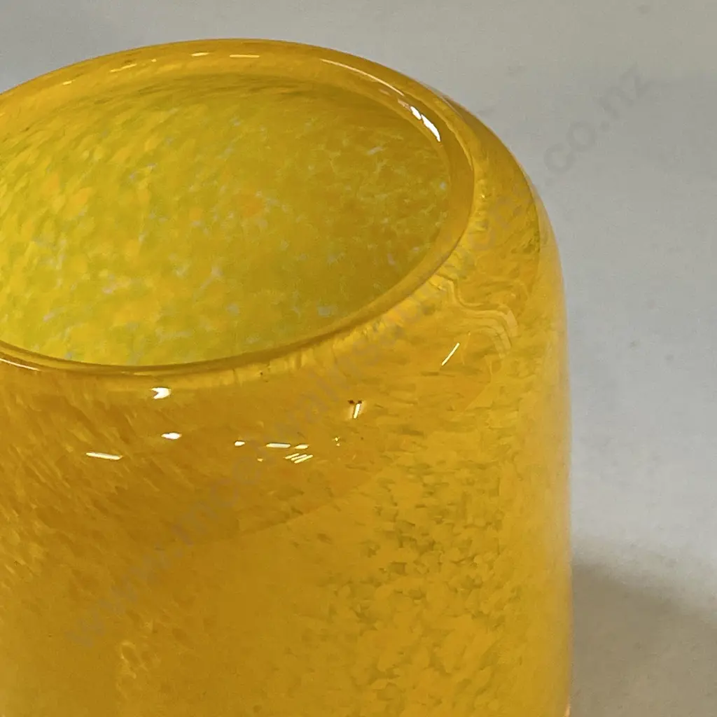 Vintage Mottled Lemon Art Glass Vase H10cm Dia10cm Image 1++
