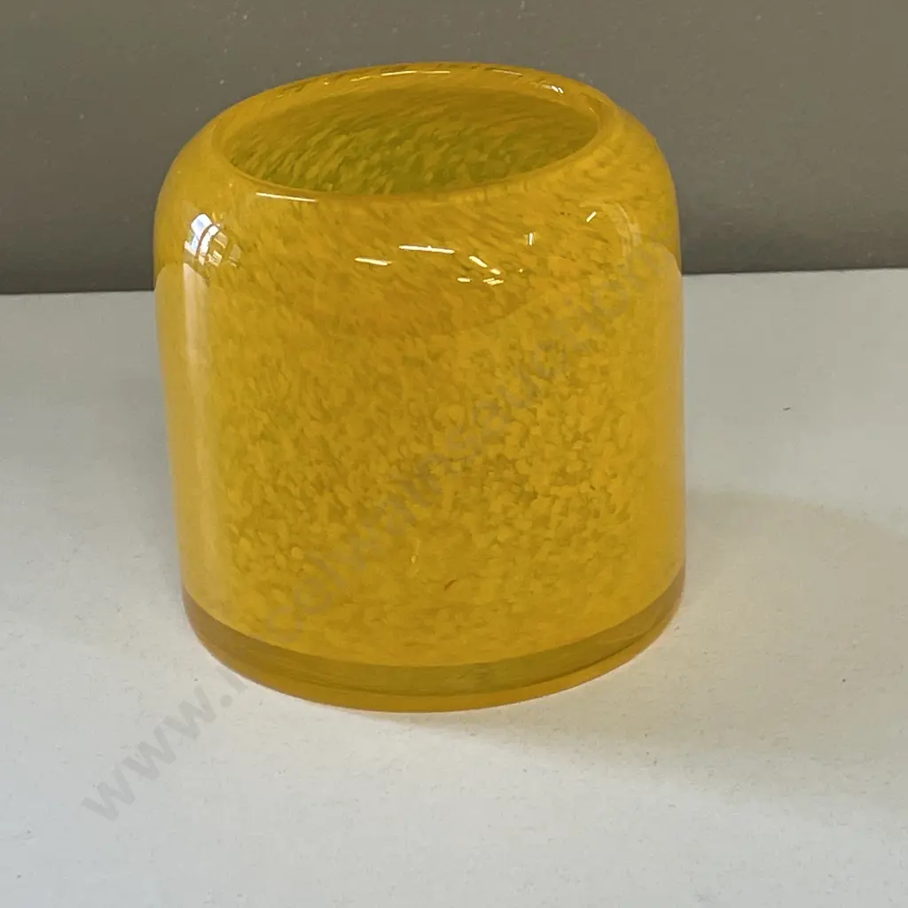 Vintage Mottled Lemon Art Glass Vase H10cm Dia10cm Image 1++
