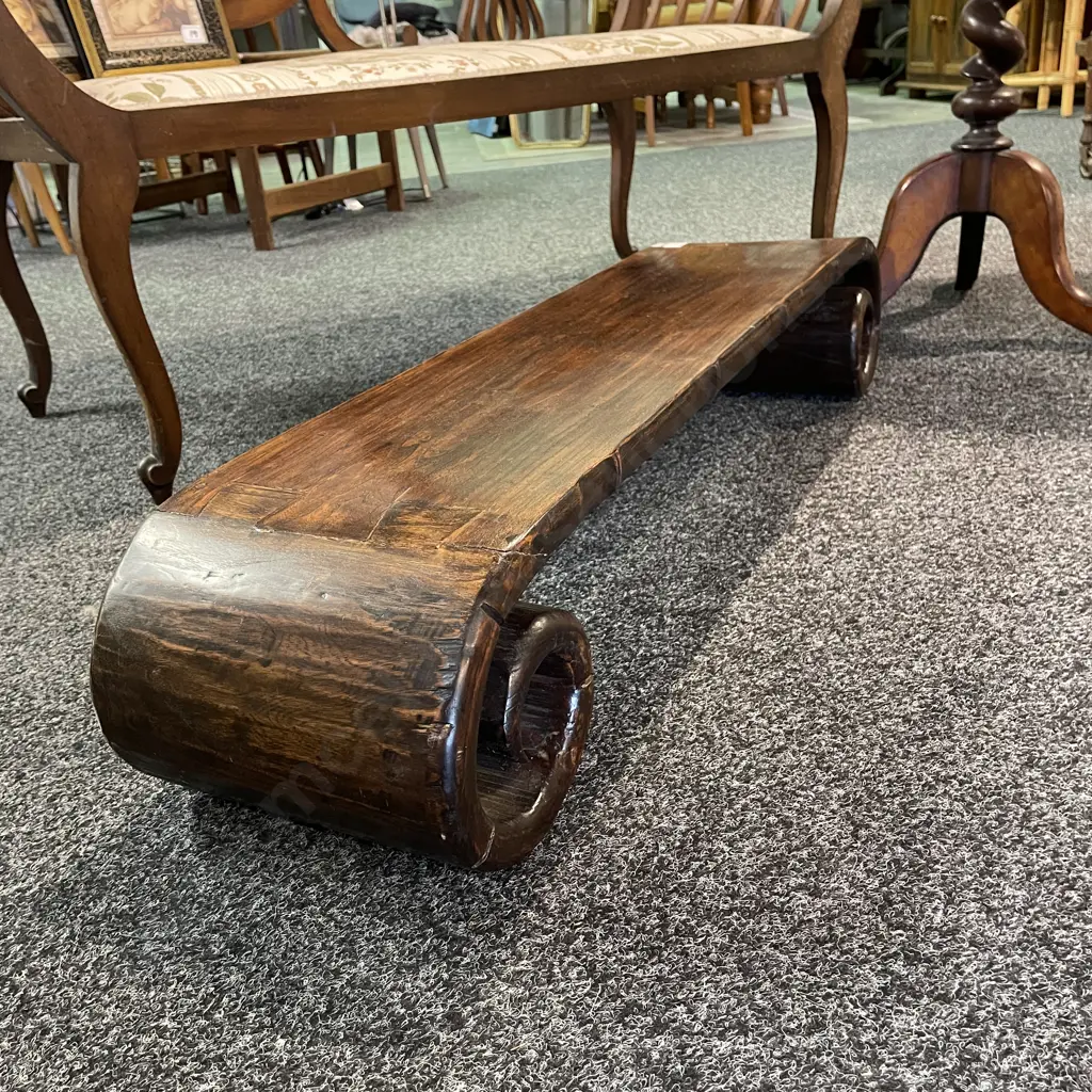 Chinese Scroll Table, Black Elm Wood, Shanxi, H19 W102 D24cm Image 1++