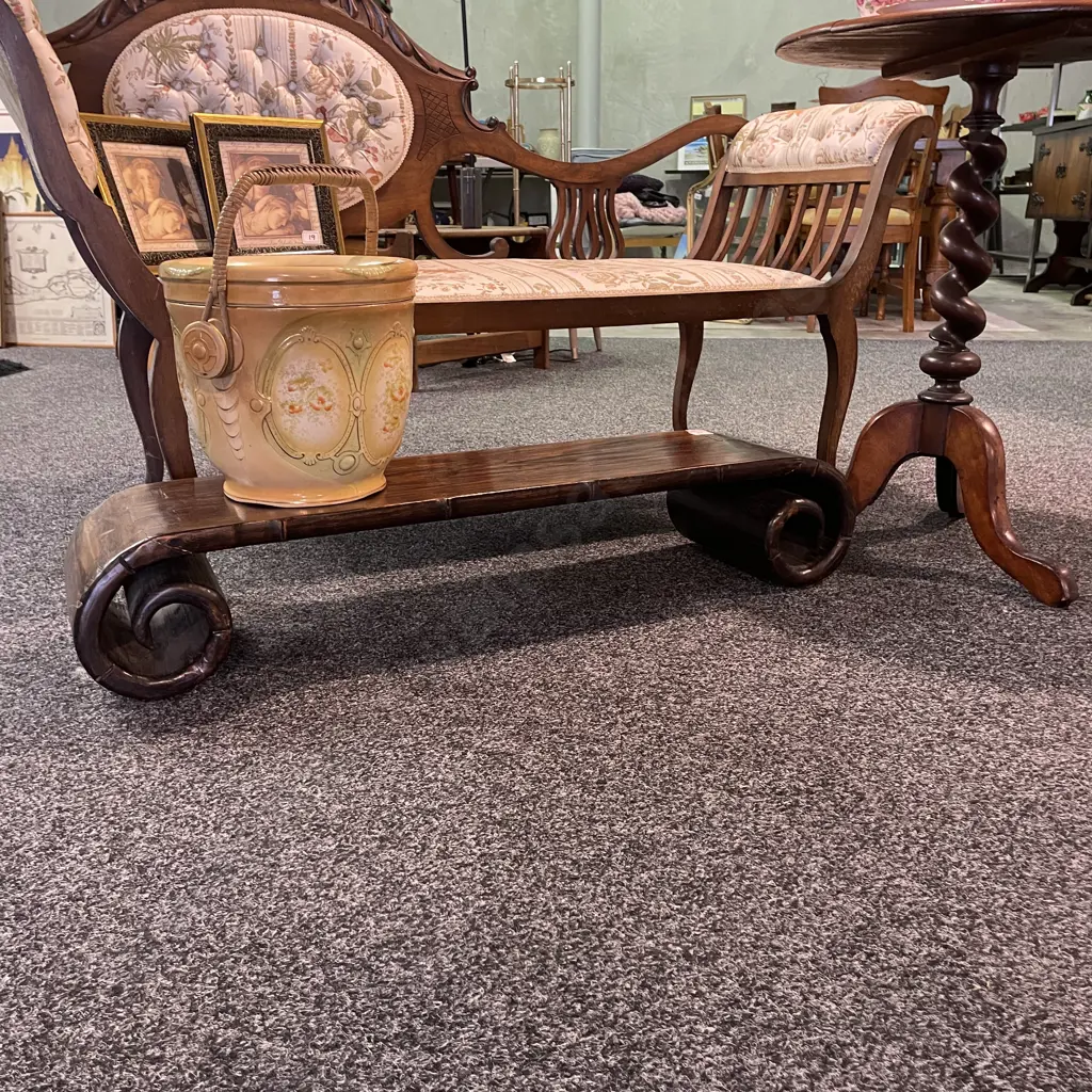 Chinese Scroll Table, Black Elm Wood, Shanxi, H19 W102 D24cm Image 1++