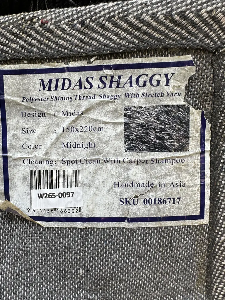 Floor Rug, Midas Shaggy 150 x 220cm Midnight Colour (Black & Grey) Image 1++