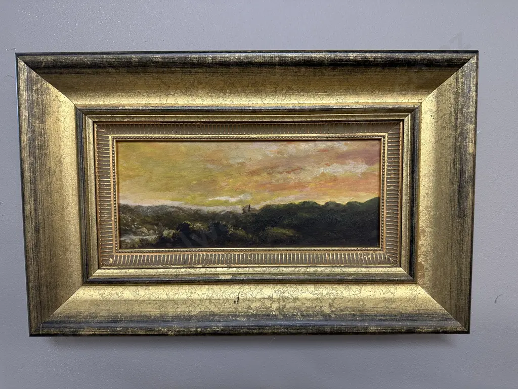 Gilt Framed Original Artwork (Attributed to Charles Blomfield?) "Two Women With Parasol In Beachside Scrub" 47 x 30cm Image 1++