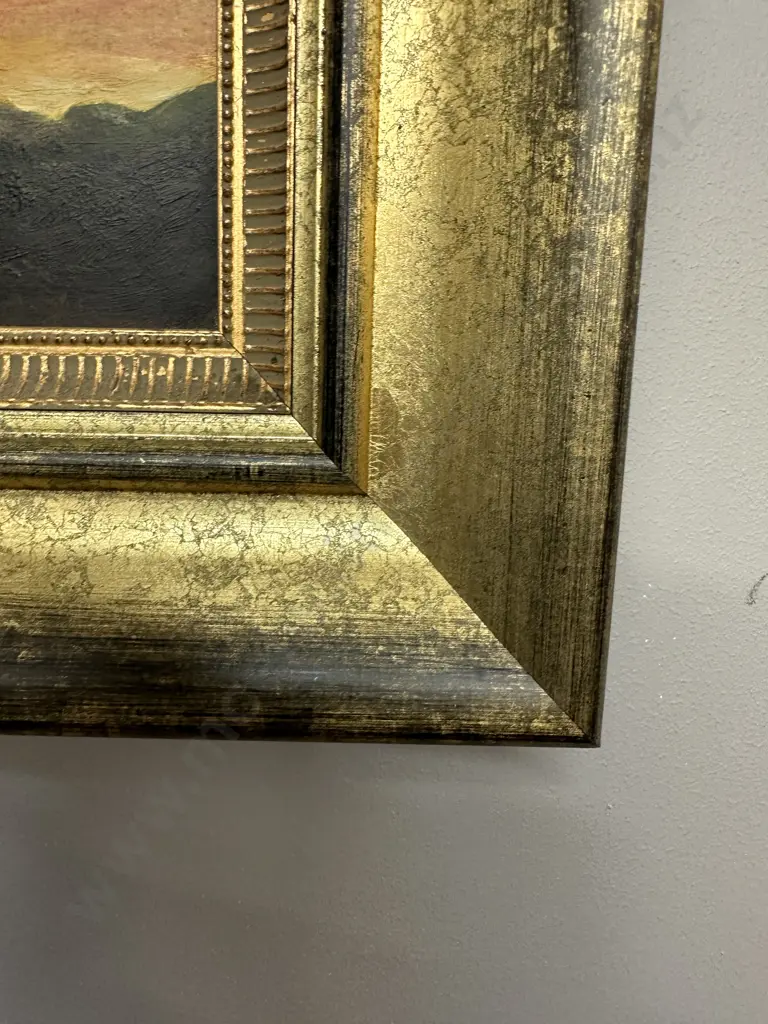 Gilt Framed Original Artwork (Attributed to Charles Blomfield?) "Two Women With Parasol In Beachside Scrub" 47 x 30cm Image 1++