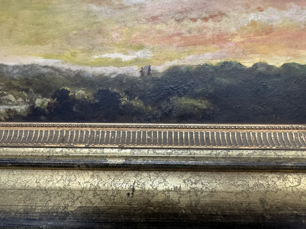 Gilt Framed Original Artwork (Attributed to Charles Blomfield?) "Two Women With Parasol In Beachside Scrub" 47 x 30cm Image 1++