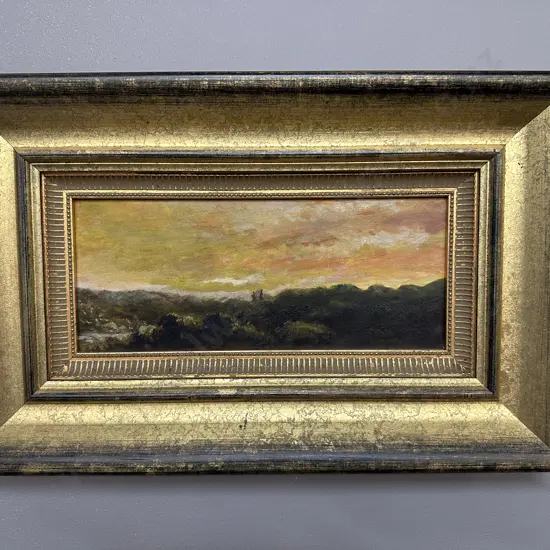 Gilt Framed Original Artwork (Attributed to Charles Blomfield?) "Two Women With Parasol In Beachside Scrub" 47 x 30cm