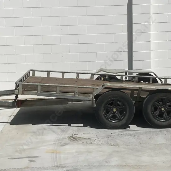 Tandem Axle Flatdeck Trailer, 4 x 2m Deck Size, Tie Down Rails & Rings, Tilts, Ramps, Draw Bar Bent (As-Is Where-Is)
