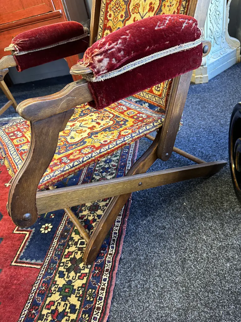 Antique Mahogany Framed Campaign Folding Chair. Persian look Image 1++