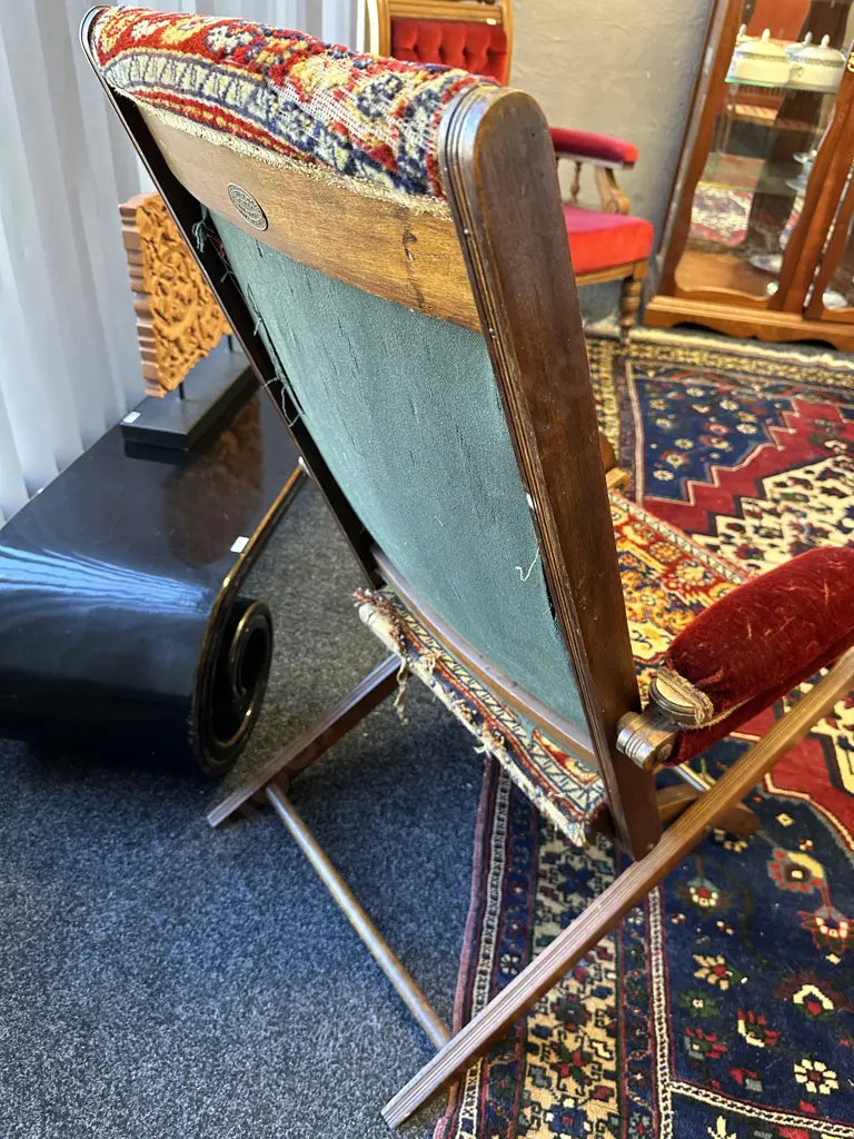 Antique Mahogany Framed Campaign Folding Chair. Persian look Image 1++