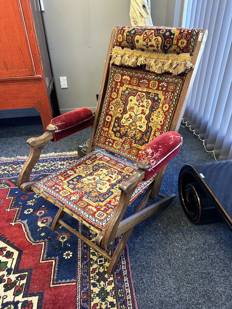 Antique Mahogany Framed Campaign Folding Chair. Persian look Image 1++