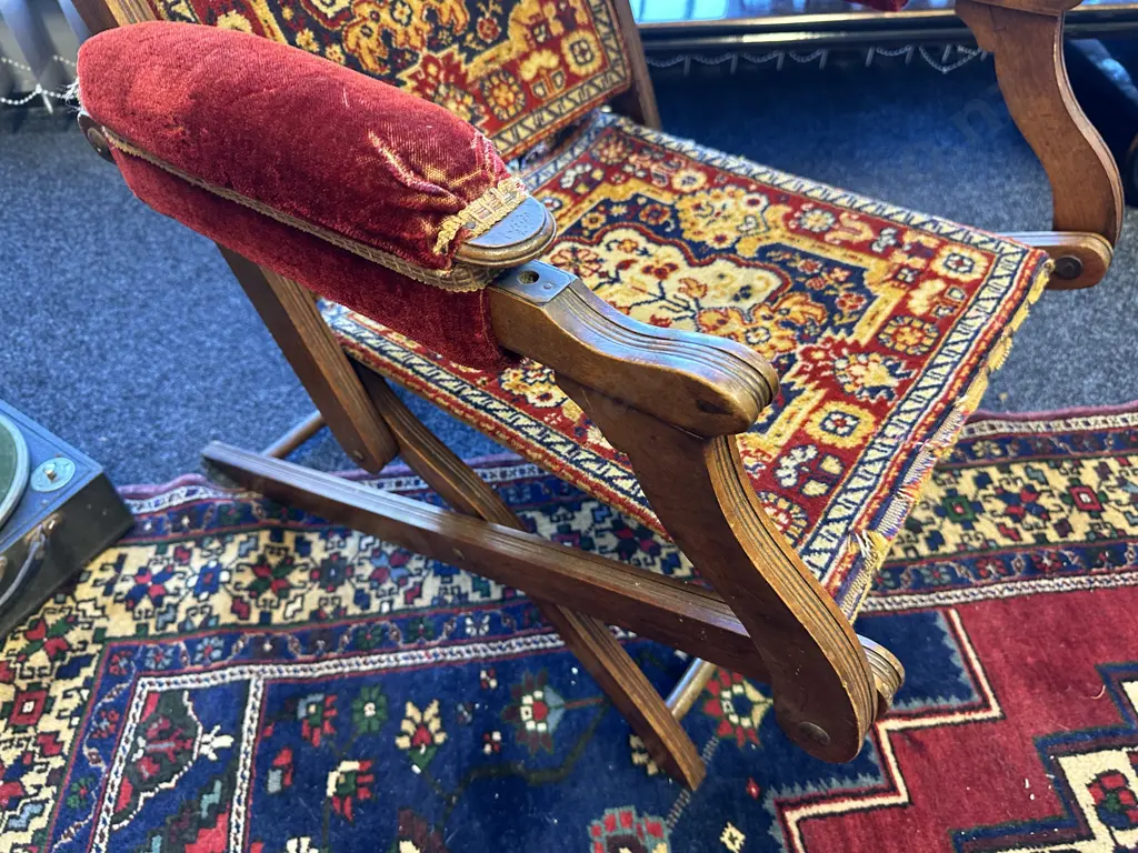 Antique Mahogany Framed Campaign Folding Chair. Persian look Image 1++