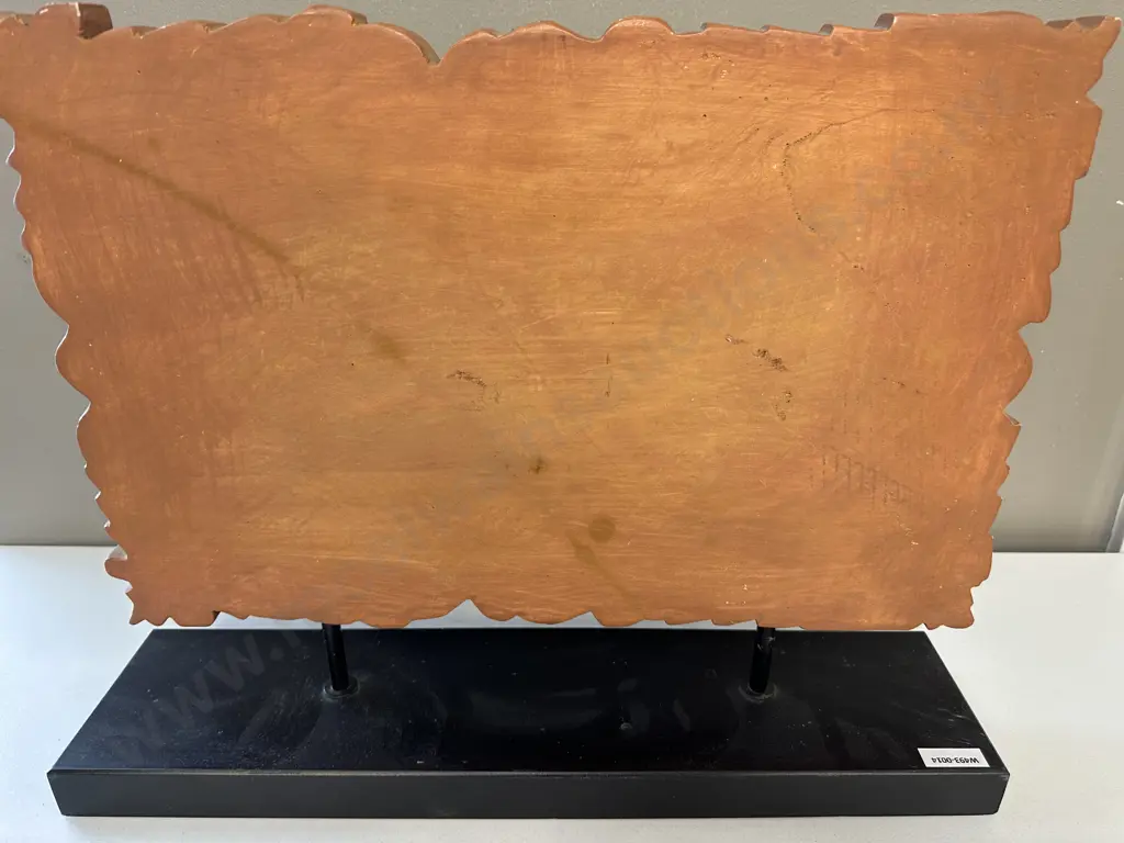 Antique Carved Ceramic/Pottery Panel on Black Painted Plinth H38 W49 D11cm Image 1++