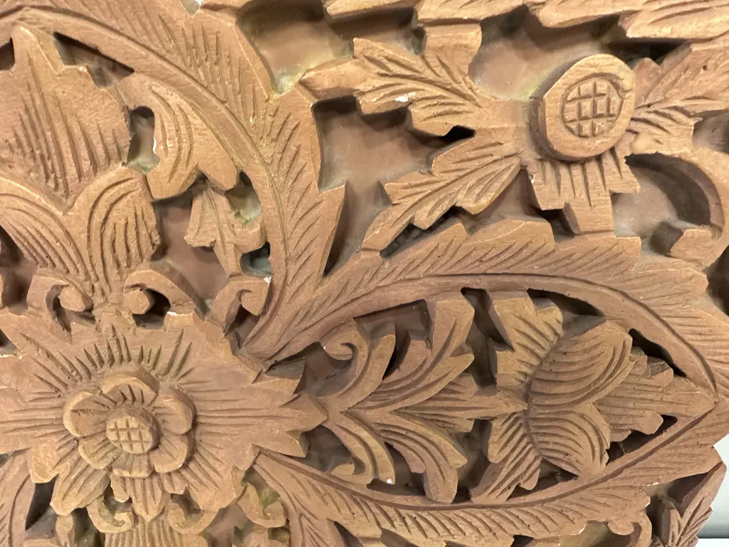 Antique Carved Ceramic/Pottery Panel on Black Painted Plinth H38 W49 D11cm Image 1++