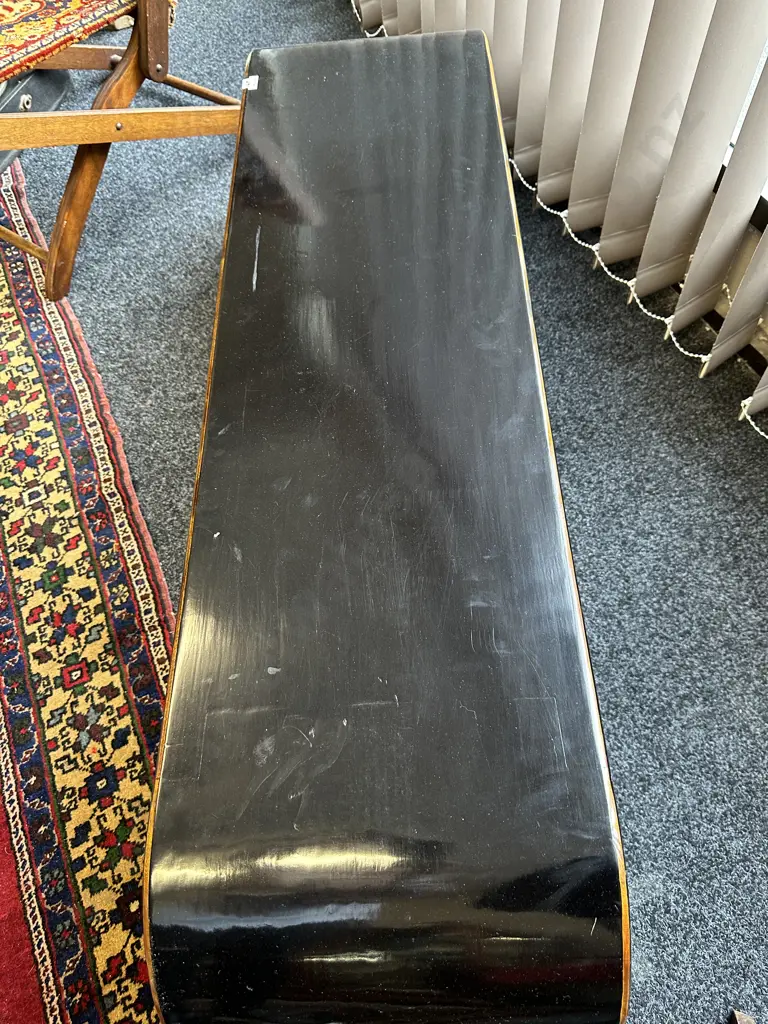 Large Chinese Black Lacquered Scroll Table, Elm Wood, Shanxi, H35 W134 D35cm Image 1++