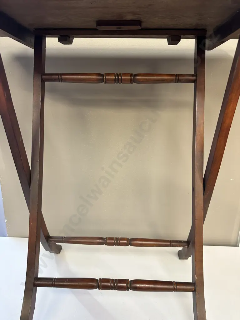 Edwardian Folding Campaign Table with cross base, turned detail Image 1++