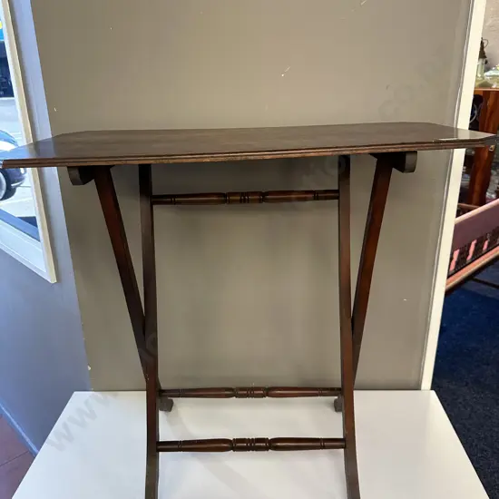 Edwardian Folding Campaign Table with cross base, turned detail