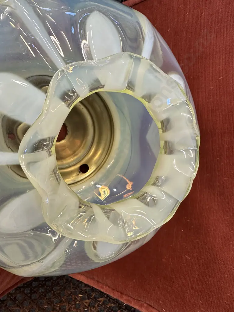 Antique Uranium Glass and Brass Lamp Shade. H21 Dia27cm (Rim has Small Chips) Image 1++