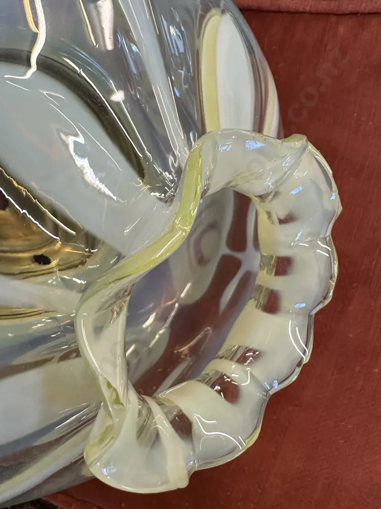 Antique Uranium Glass and Brass Lamp Shade. H21 Dia27cm (Rim has Small Chips) Image 1++