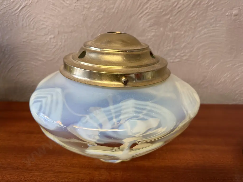 Antique Uranium Glass and Brass Lamp Shade. H21 Dia27cm (Rim has Small Chips) Image 1++