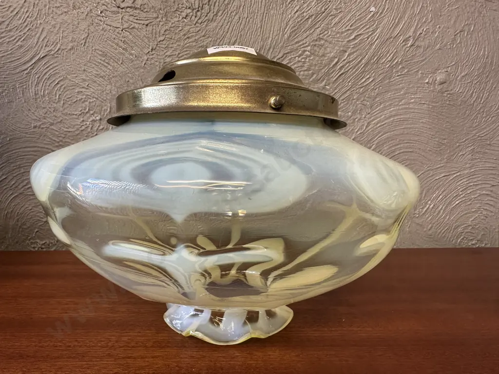 Antique Uranium Glass and Brass Lamp Shade. H21 Dia27cm (Rim has Small Chips) Image 1++