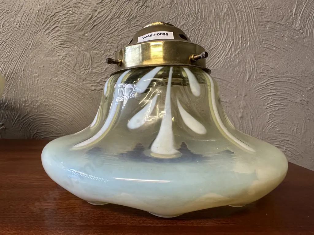 Antique Uranium Glass and Brass Lamp Shade. H16 Dia24cm Image 1++