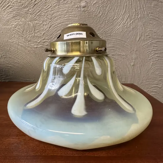 Antique Uranium Glass and Brass Lamp Shade. H16 Dia24cm