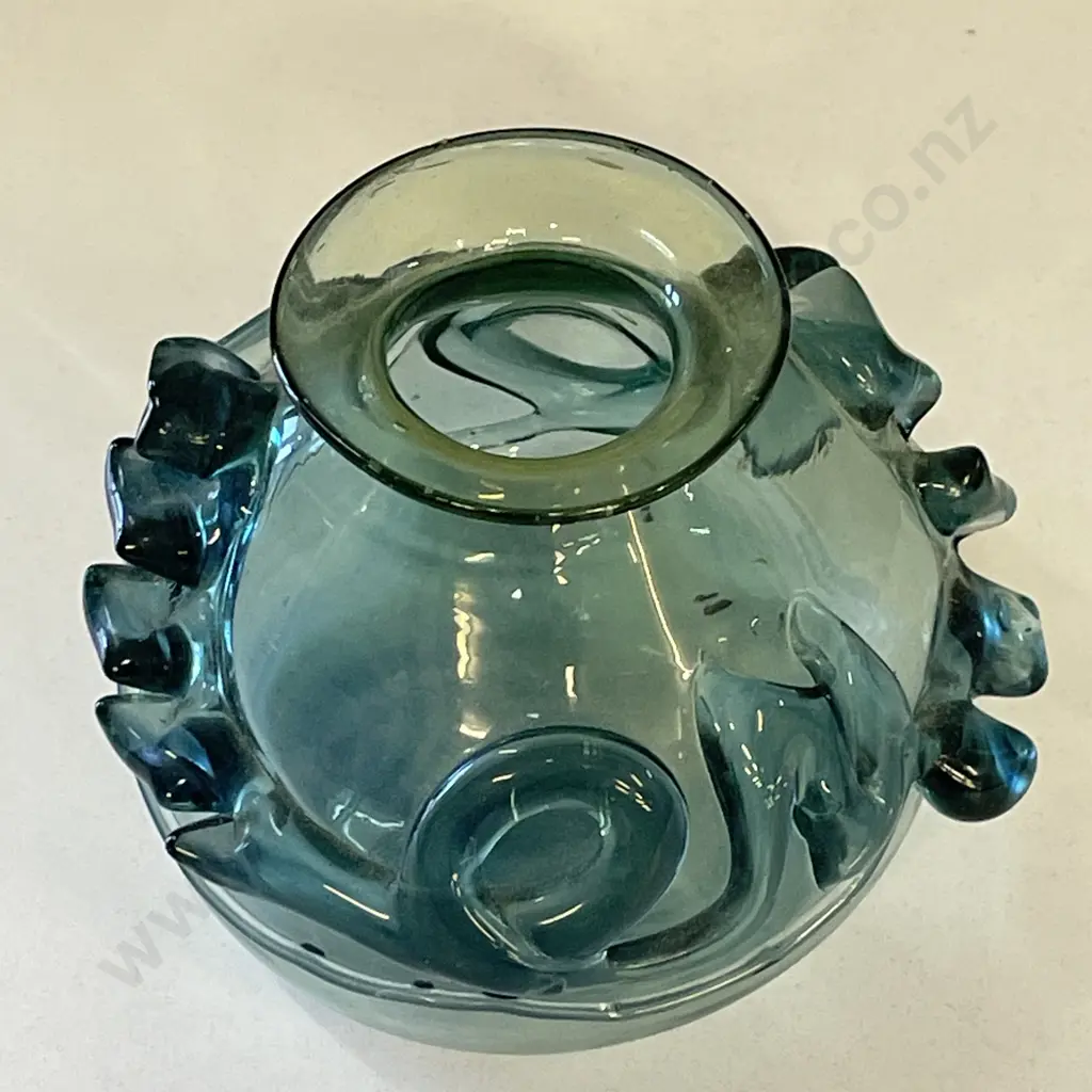 Vintage Art Glass Vase. Blue with relief hand blown design. H11cm Image 1++