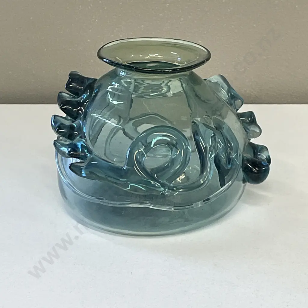 Vintage Art Glass Vase. Blue with relief hand blown design. H11cm Image 1++