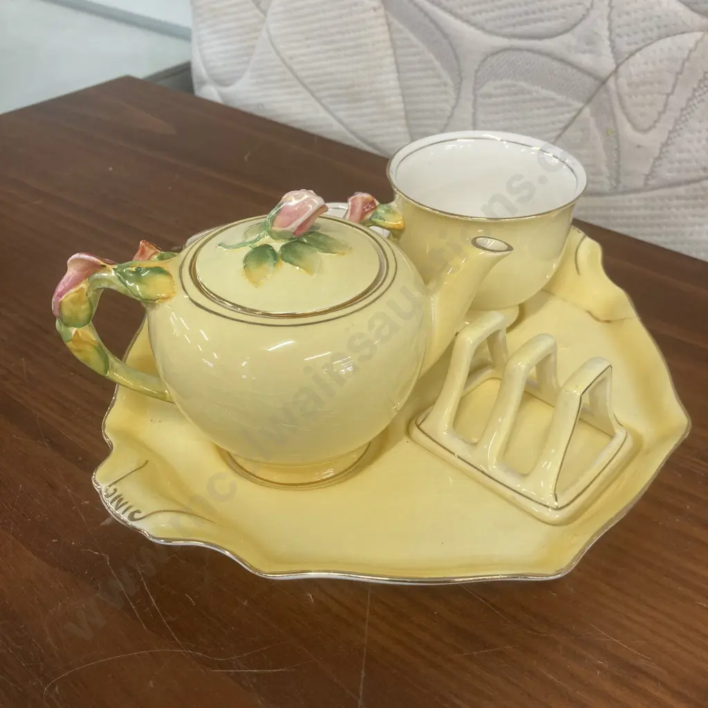 Vintage Royal Winton 'Rosebud' Yellow 6Pce Breakfast Set With A Lidded Jam Pot (As Found Condition) Image 1++