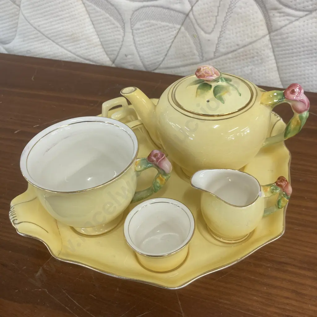 Vintage Royal Winton 'Rosebud' Yellow 6Pce Breakfast Set With A Lidded Jam Pot (As Found Condition) Image 1++