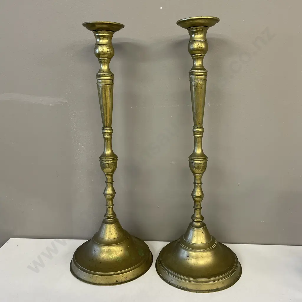 Pair Extra-large Adjustable Height Vintage Brass Candle Stick. Full H61cm Image 1++