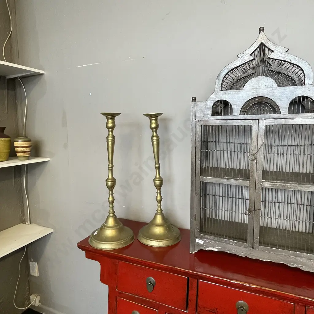 Pair Extra-large Adjustable Height Vintage Brass Candle Stick. Full H61cm Image 1++