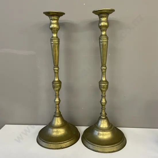 Pair Extra-large Adjustable Height Vintage Brass Candle Stick. Full H61cm